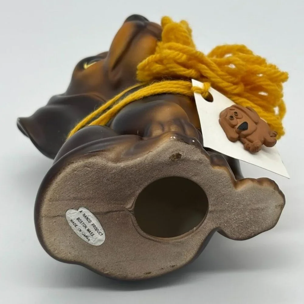 Vintage Nanco Ceramic Puppy Figurine Dark Brown W/Yellow Bow & Puppy Lapel Pin~~ - Picture 9 of 9